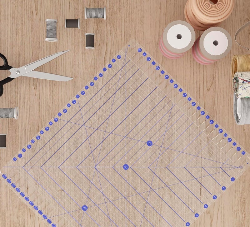 CANCLEAR Quilting Ruler, 12.5" x 12.5" Slotted Acrylic Ruler for Quilting and Sewing, Precise Fabric Cutting with 24pcs Non-Slip Silicone Grips, Blue & White - Image 5